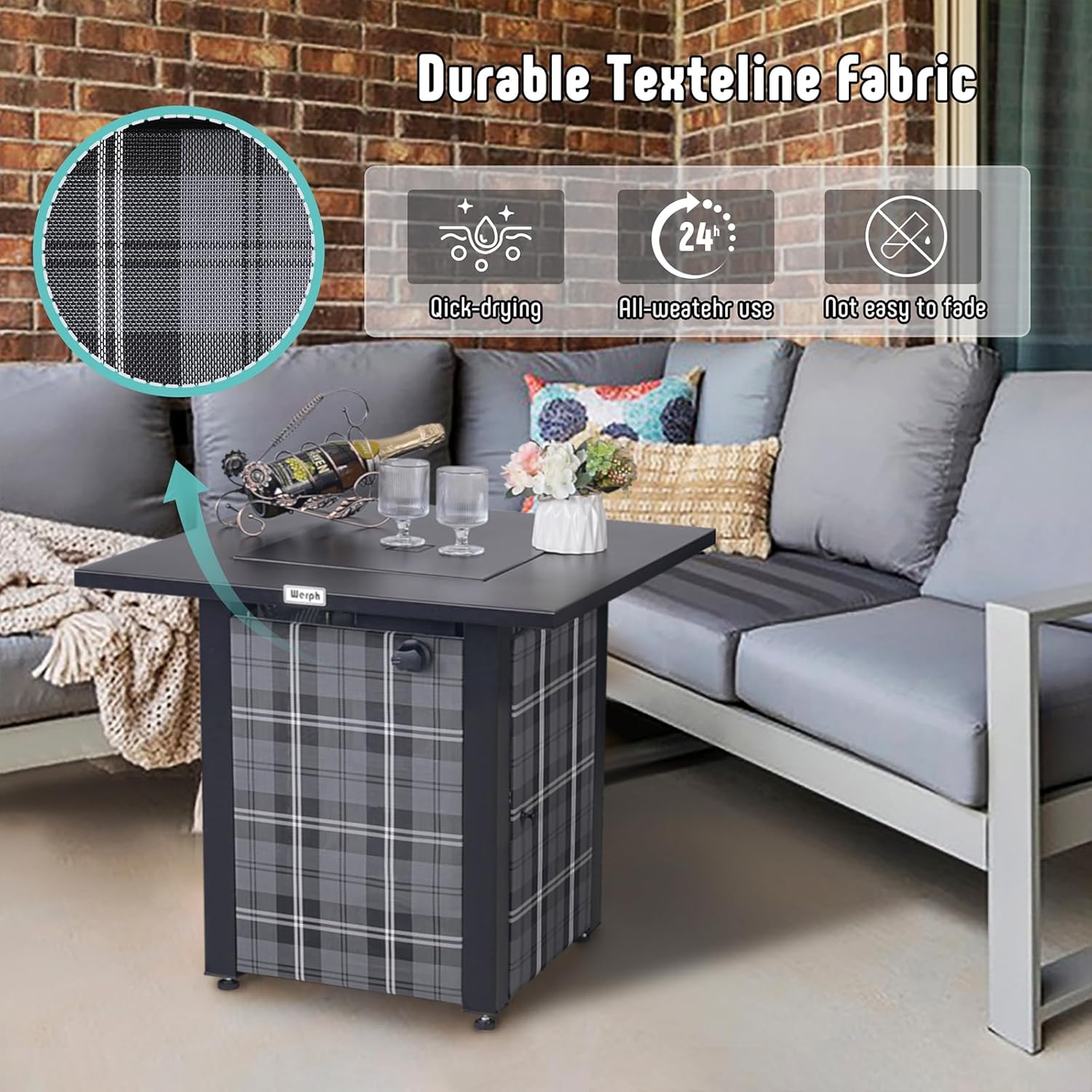 28 in Propane Fire Pit Table, ETL-Certified Fire Table with Lava Rocks for Patio Deck Garden Courtyard, 50,000 BTU Square Fire Pit Table with Lid, Black