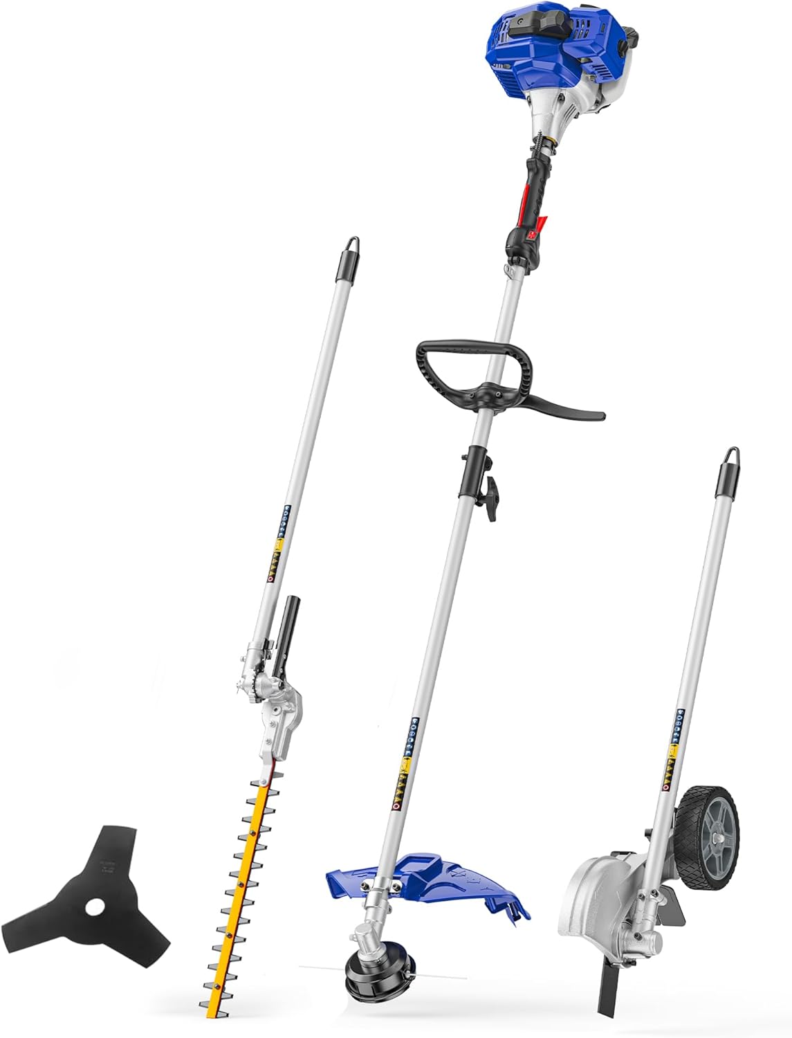 WILD BADGER POWER 26cc Weed Wacker Gas Powered, 4 in 1 String Trimmer, Wheeled Edger, Hedge Trimmer and Brush Cutter Blade, Multi Yard Care Tools, Rubber Handle & Shoulder Strap Included