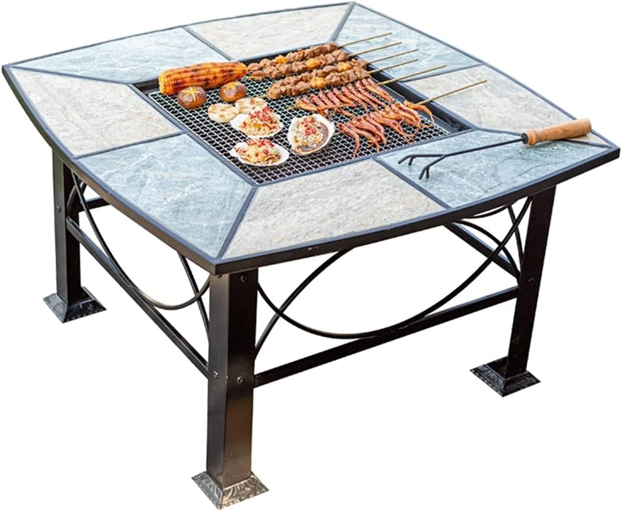 Barbecue Brazier Outdoor Grill Table Fire Pit Garden Patio BBQ Table Charcoal Outdoor Grill Household with Net Cover Heating Charcoal Brazier, Ice Pit 83x 83x 48cm