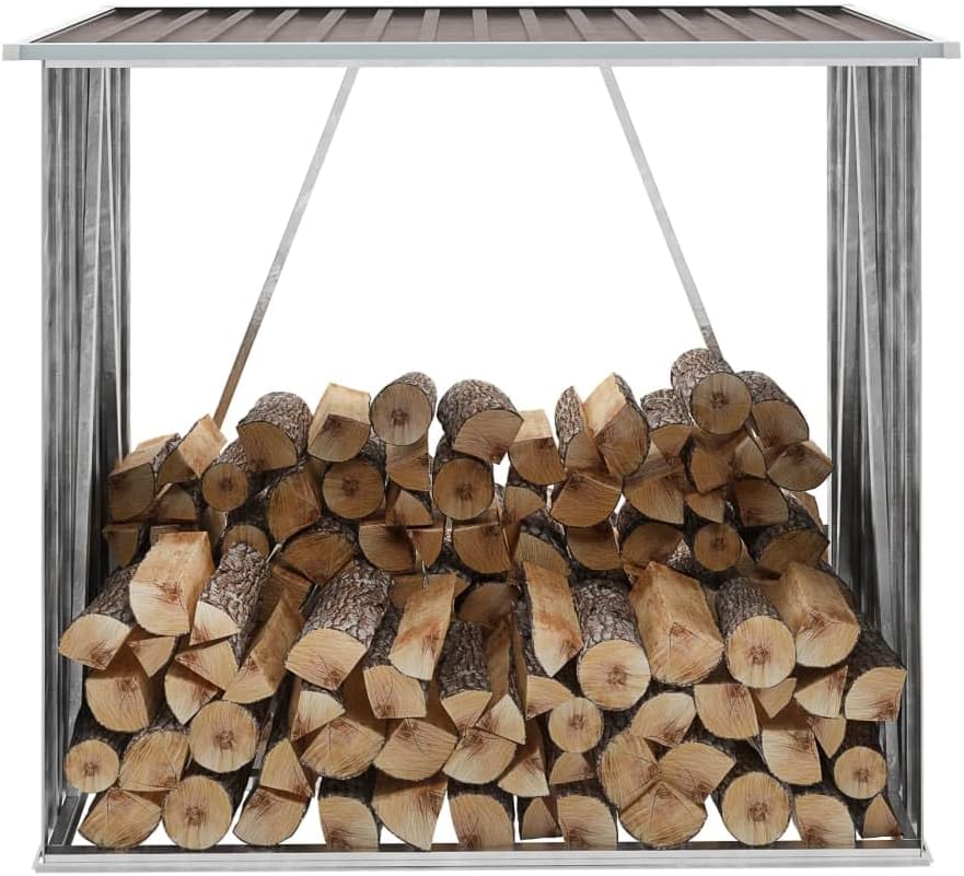 Garden Log Storage Shed, Galvanized Steel Firewood Storage Rack, Outdoor Metal Cabin Storage House Shelter for Backyard, Lawn Outdoor Furniture 64.2