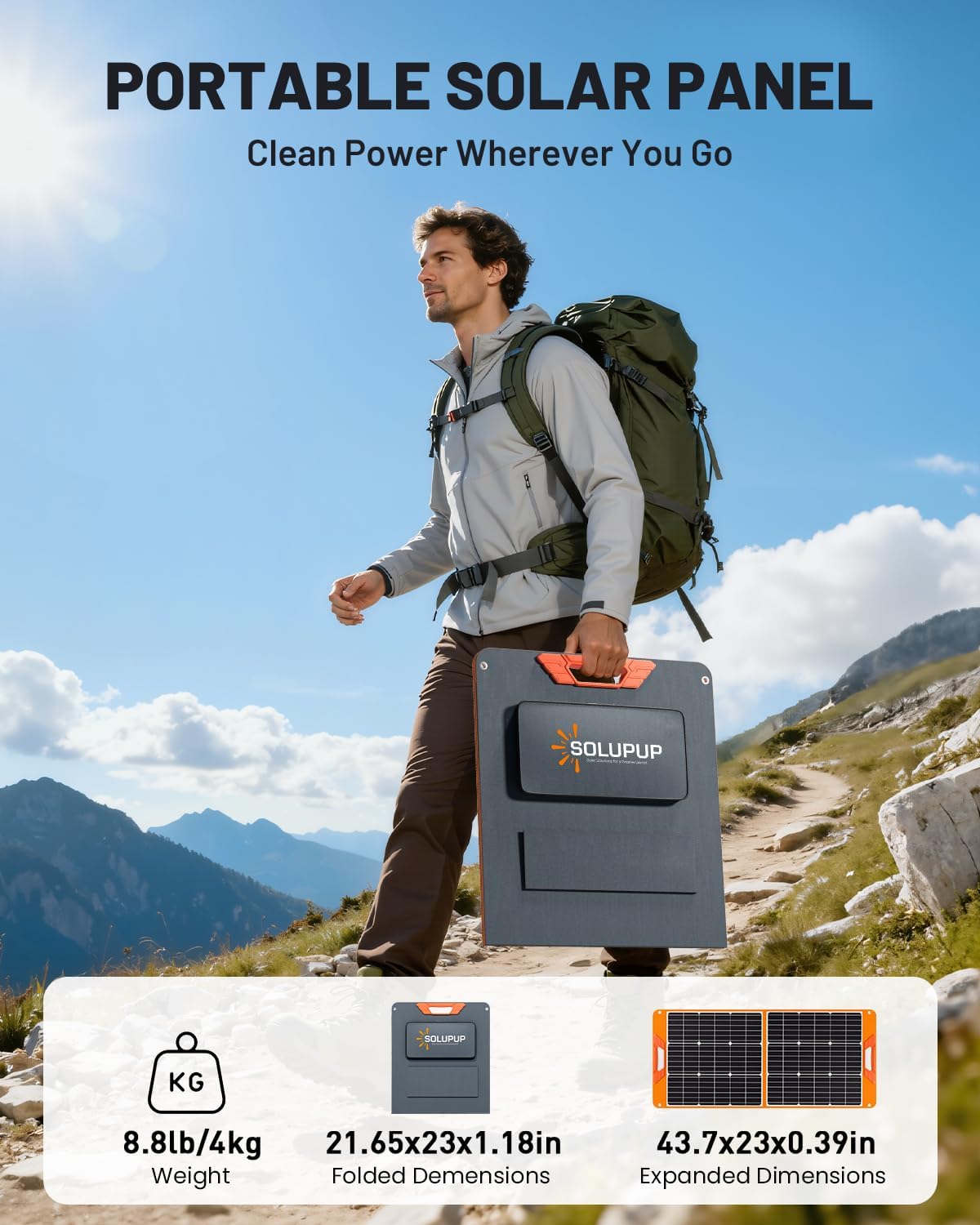 100W Portable Solar Panel for Power Station, 19.8V Foldable Solar Charger with DC/XT60/Anderson Cable & QC3.0 USB Outputs, 23% High Efficiency IP65 Waterproof 2 Kickstands for Outdoor Camping RV Trip