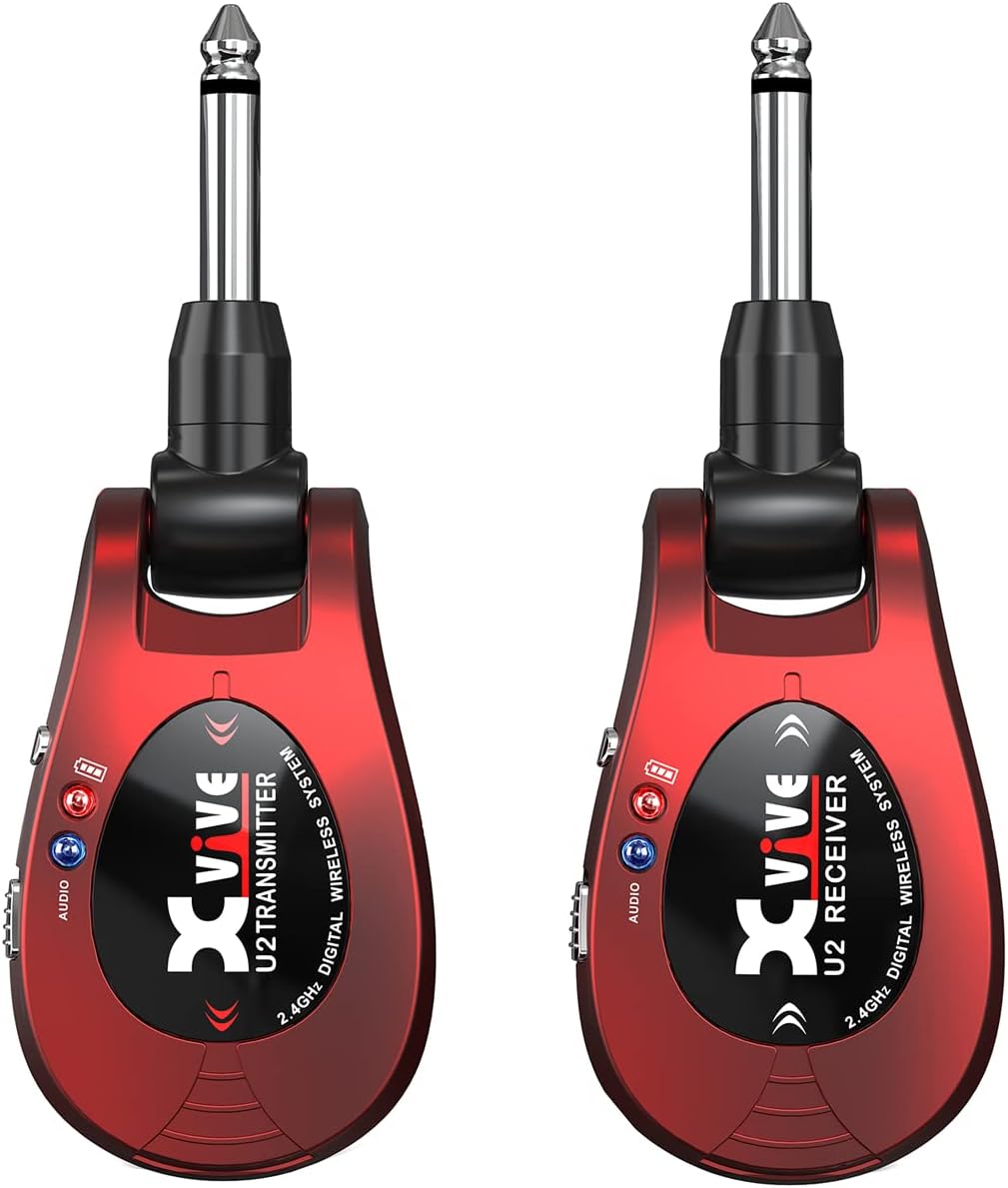 Xvive U2 Guitar Wireless System with Transmitter and Receiver for Electric Guitars, Bass, Violin (Red)