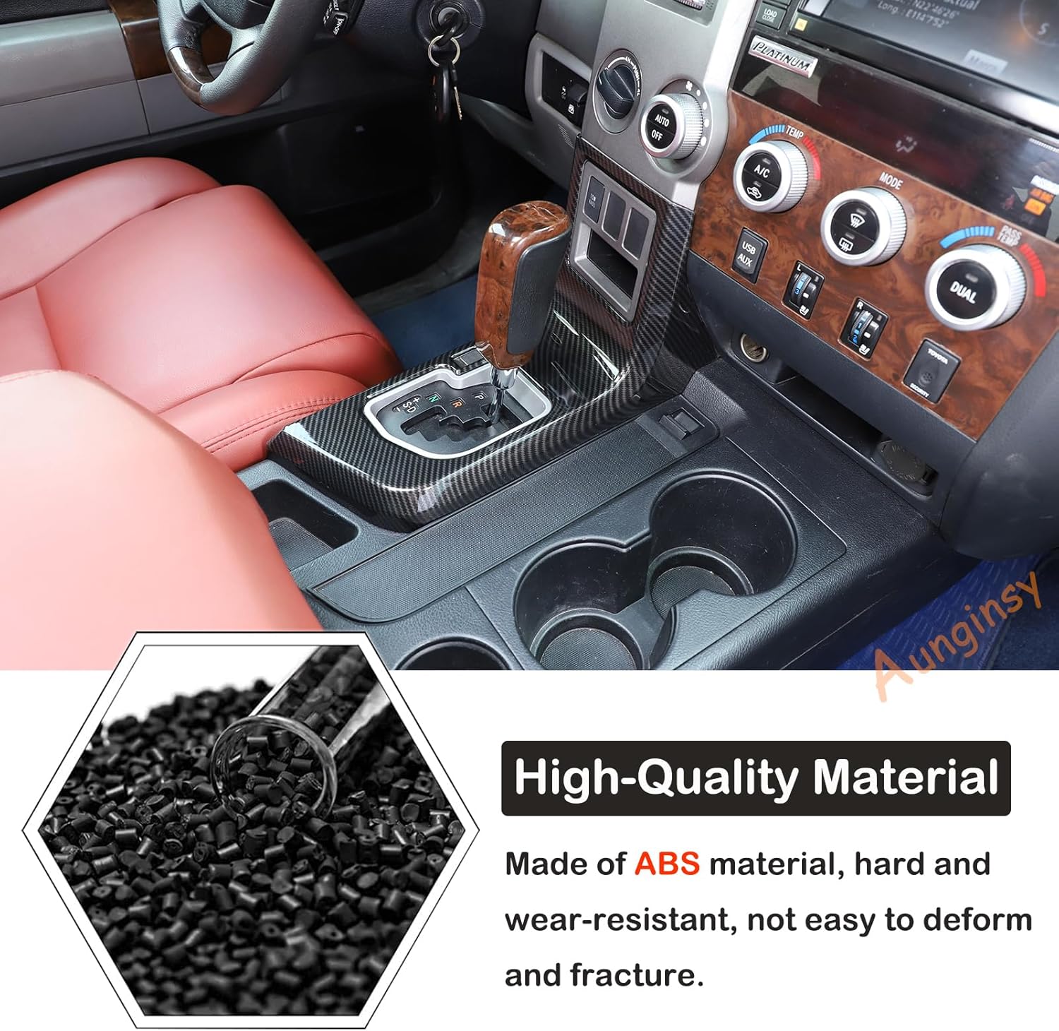 Aunginsy Car Center Console Gear Box Shift Panel Frame Trim Cover Fit Toyot@a Tundra/Sequoia 2007-2013 Car Central Control Gear Shifter Box Panel Protection Frame Decorative Cover Interior Accessories