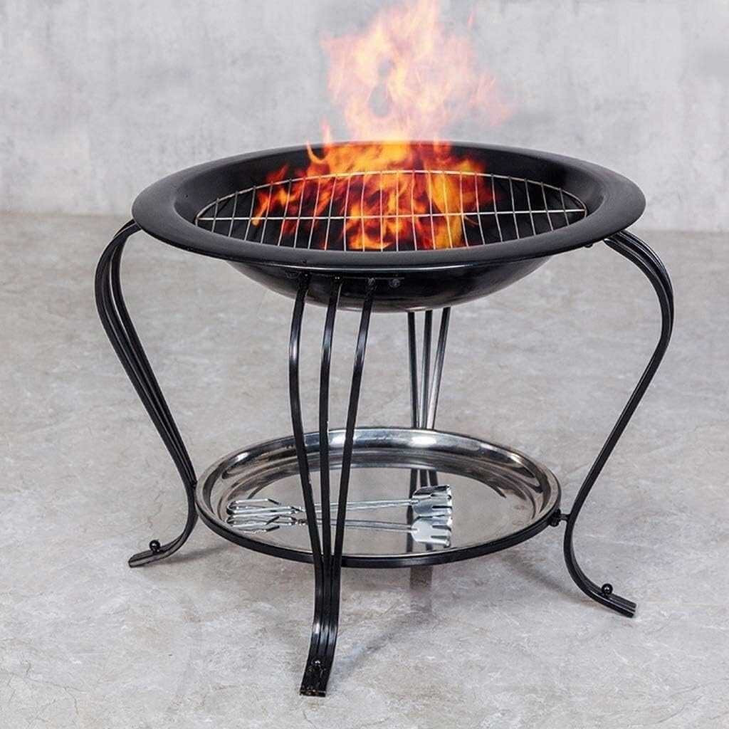 Garden Fire Pit Grill Bowl Grill Barbecue Rack Fire Pits Wood Burning Portable for Garden Patio Fire Pit Bowl with Mesh Spark Screen Cover Heater with Cover BBQ Cooking for Camping Backyard