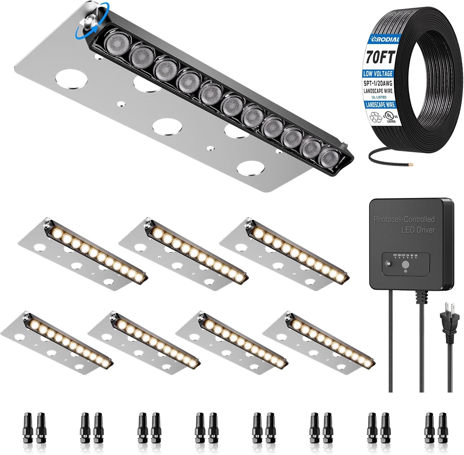 5W Low Voltage LED Landscape Lighting Kit, Outdoor Wall Step Deck Lights, Hardscape Lighting, Retaining Wall Lights with Sensor Transformer, 8 Inch, Aluminum, 12-24V AC/DC, IP68, 2700K, 8 Pack