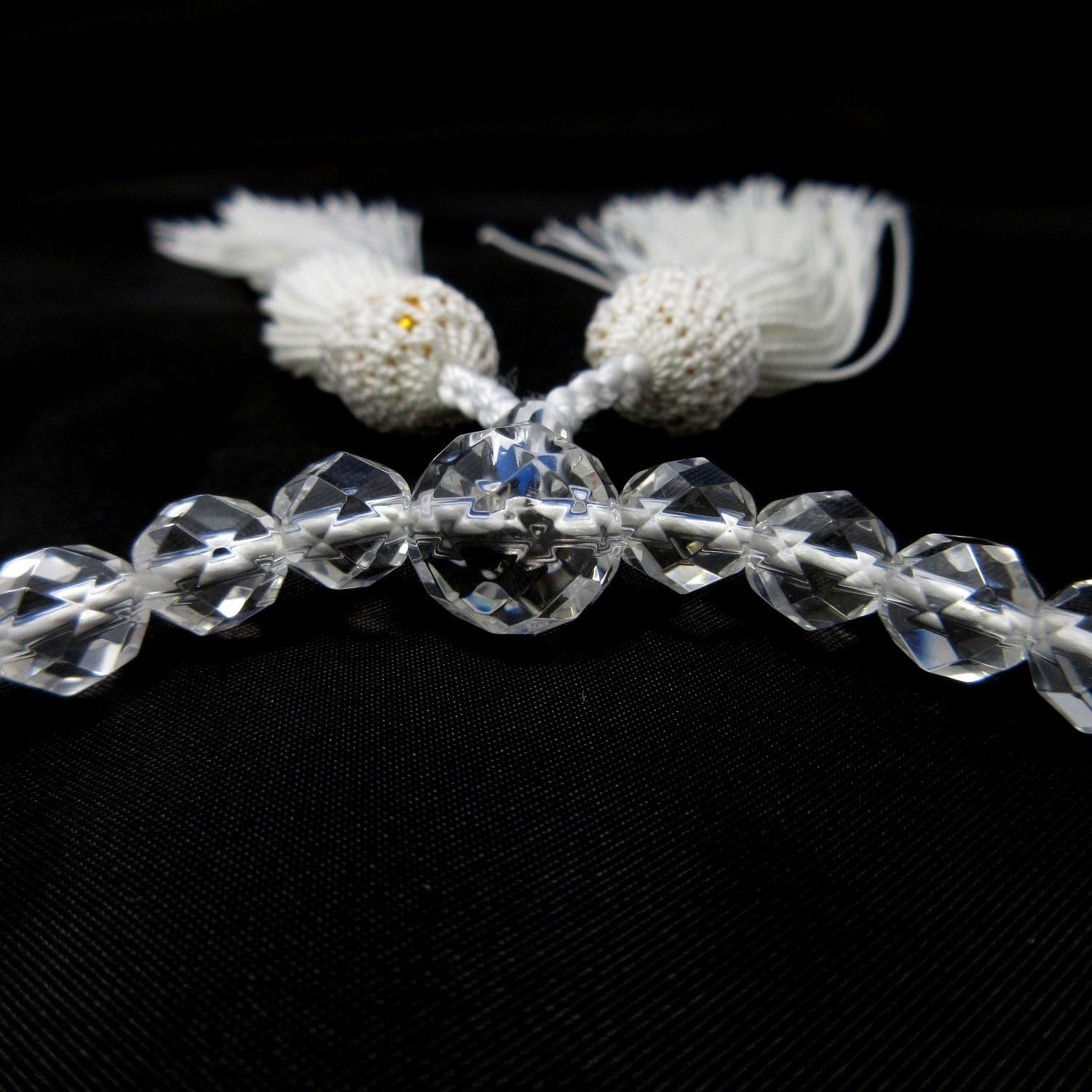 KYOTO ASAHIYA Cut Crystal Quartz with White tassel Gemstone Beads Japanese Juzu Buddhist Prayer beads Rosary Mala Beads for Women&Men Meditation Yoga