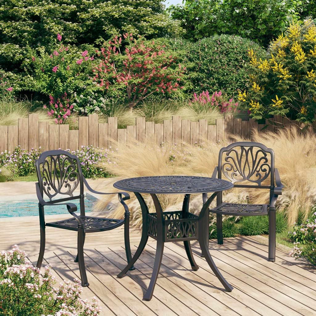 3 Piece Bistro Set Cast Aluminum Black Garden Furniture
