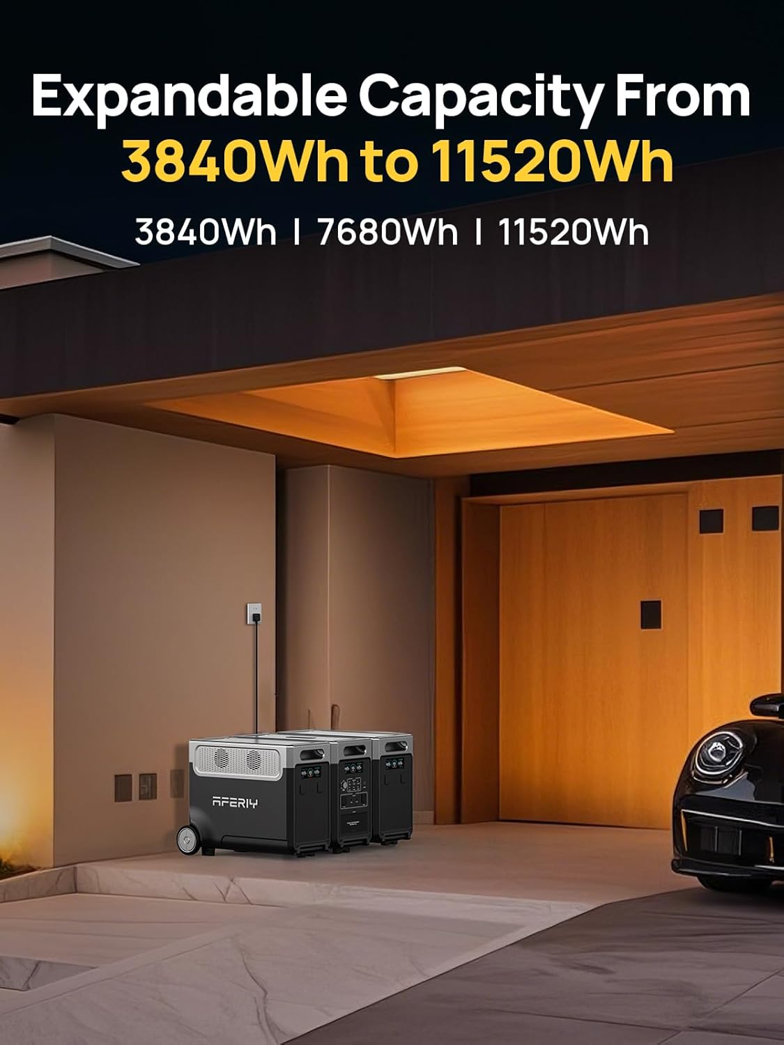 AFERIY 11520Wh Portable Power Station,P310 with 2 Extra Battery,120V 3600W Expandable Capacity LiFePO4 Battery Backup,Solar Generator for Home Use,Outdoor Camping,Power Outage,Camping,RV,Emergencies