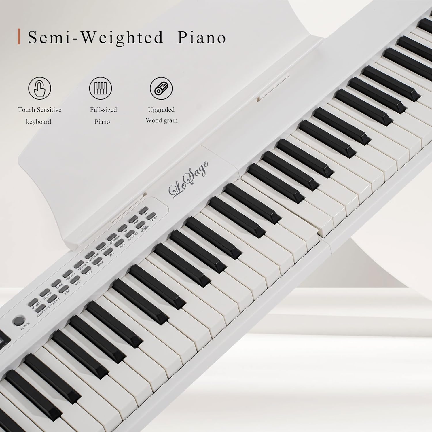 LeSage Portable Piano Keyboard, Semi-Weighted Folding Digital Piano 88 Key, Full Size, Wood Grain, Electric Piano Keyboard w/MIDI Bluetooth, Suitable for Adult, Toddler, Kids