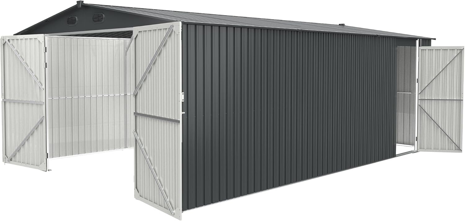 20x13 Ft Outdoor Metal Storage Shed, Utility Tool House with 2 Doors & 4 Vents, Durable Backyard Shed for Tools, Equipment & More (Dark Grey)