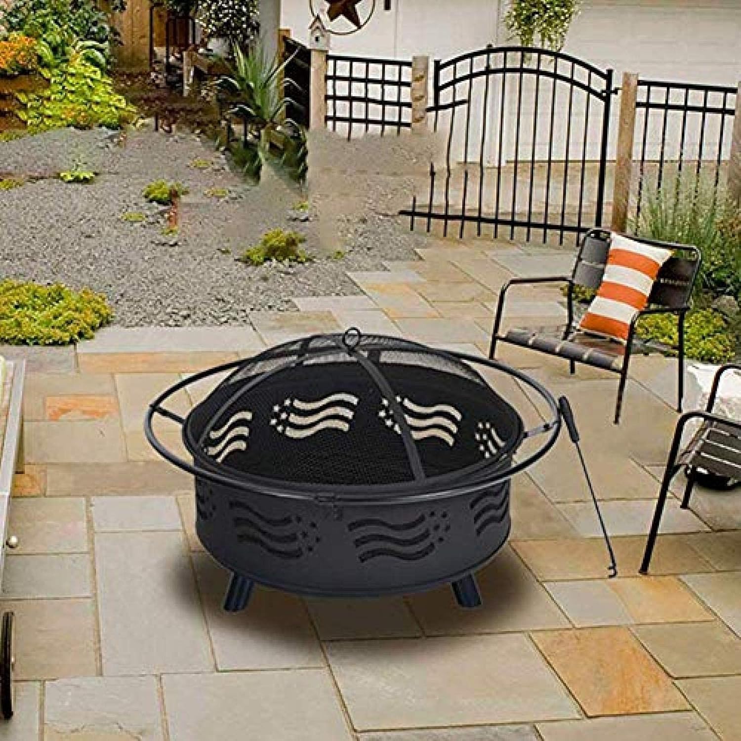 Fire Pit BBQ Grill Fire Bowl Heavy Outdoor Brazier with Stove Brazier and Screen Included