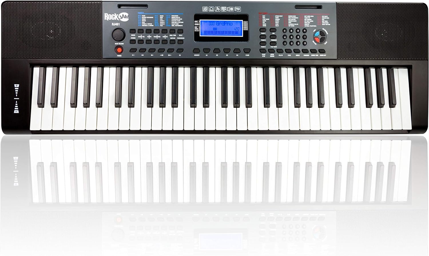 RockJam 61 Key Keyboard Piano with Pitch Bend, Power Supply, Sheet Music Stand, Piano Note Stickers & Simply Piano Lessons