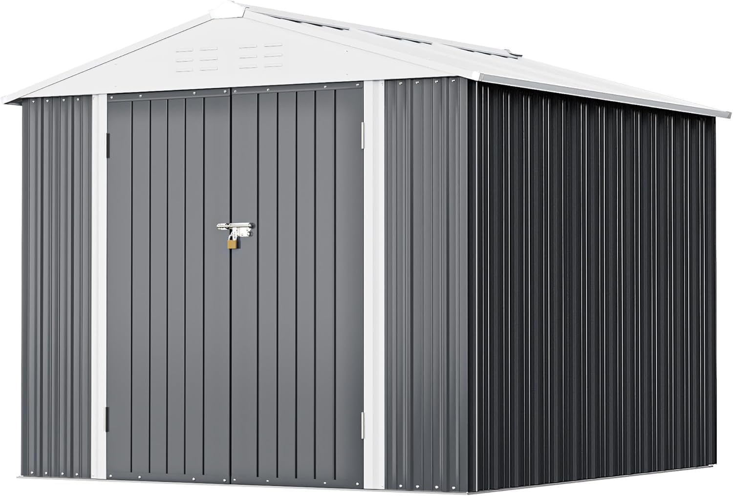 Greesum 8x6FT Outdoor Storage Shed, Utility Tool Shed with Sloping Roof, Metal Storaged Garden Shed with Door & Lock for Patio Storage, Gray