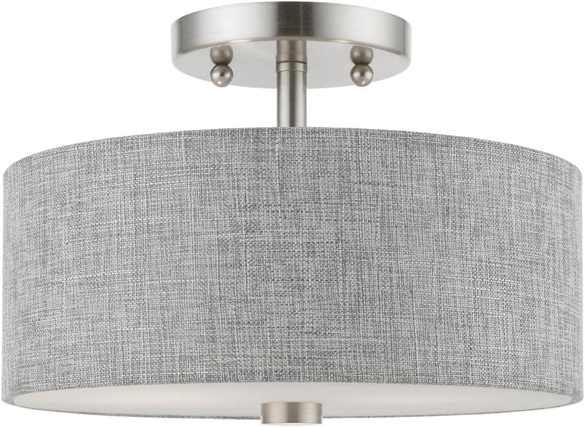 Livex Lighting, 46741-91, Dakota, Semi-Flush, Brushed Nickel with Shiny White Accents
