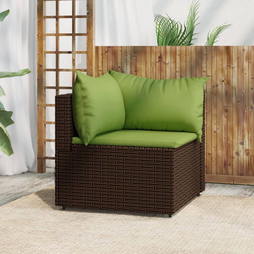 Patio Corner Sofa with Cushions Brown Poly Rattan, Patio Furniture & Accessories, Outdoor Seating