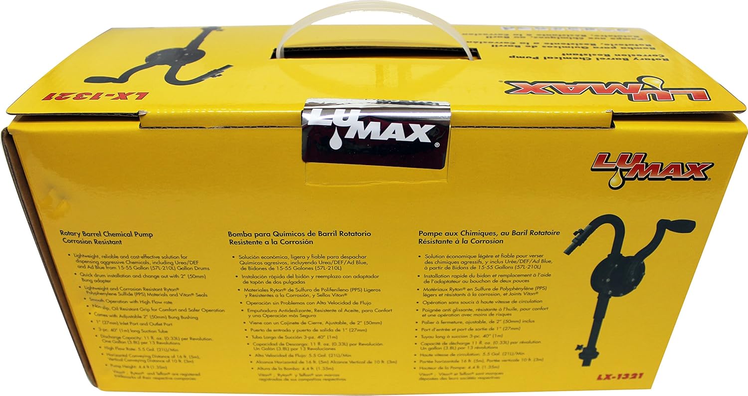 Lumax LX-1321 Black Corrosion Resistant Rotary Barrel Pump, Fits 15 to 55 Gallon Drums with Standard 2” Bung Opening; Also Suitable for Transferring Petroleum Based Fluids of Light to Medium Viscosity
