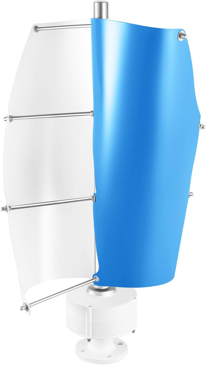 100W Vertical Axis Wind Turbine Generator with Controller - Helical Low-Noise 12V/24V System for Homes, Cabins, Marine & Industrial Use (White and Blue)