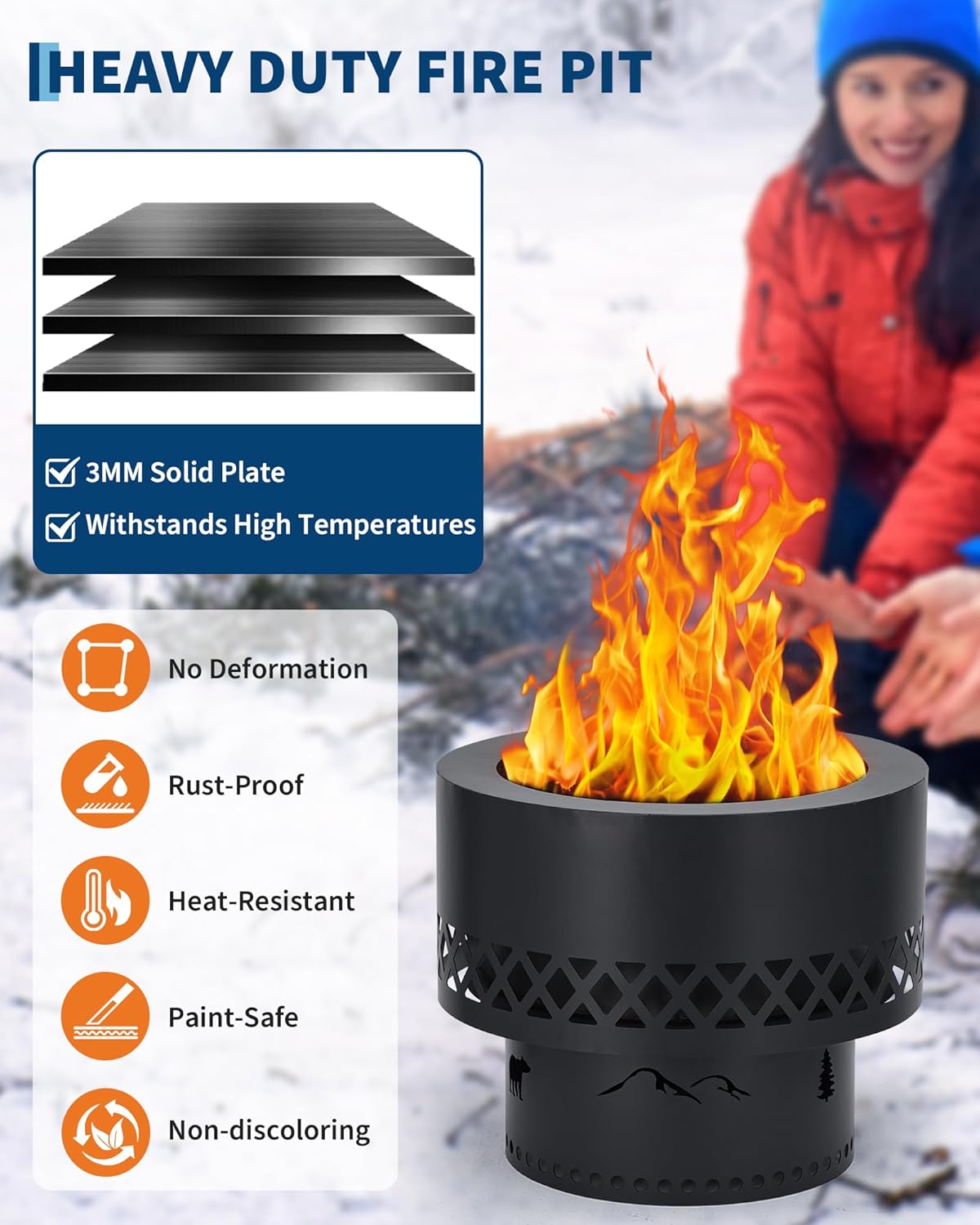 16 Inch Smokeless Fire Pit for Outdoor, Wood Burning Steel Firepit with Removable Ash Pan & Waterproof Carrying Bag, Low Smoke Design for Patio, Backyard, Camping Bonfire, BBQ Gatherings