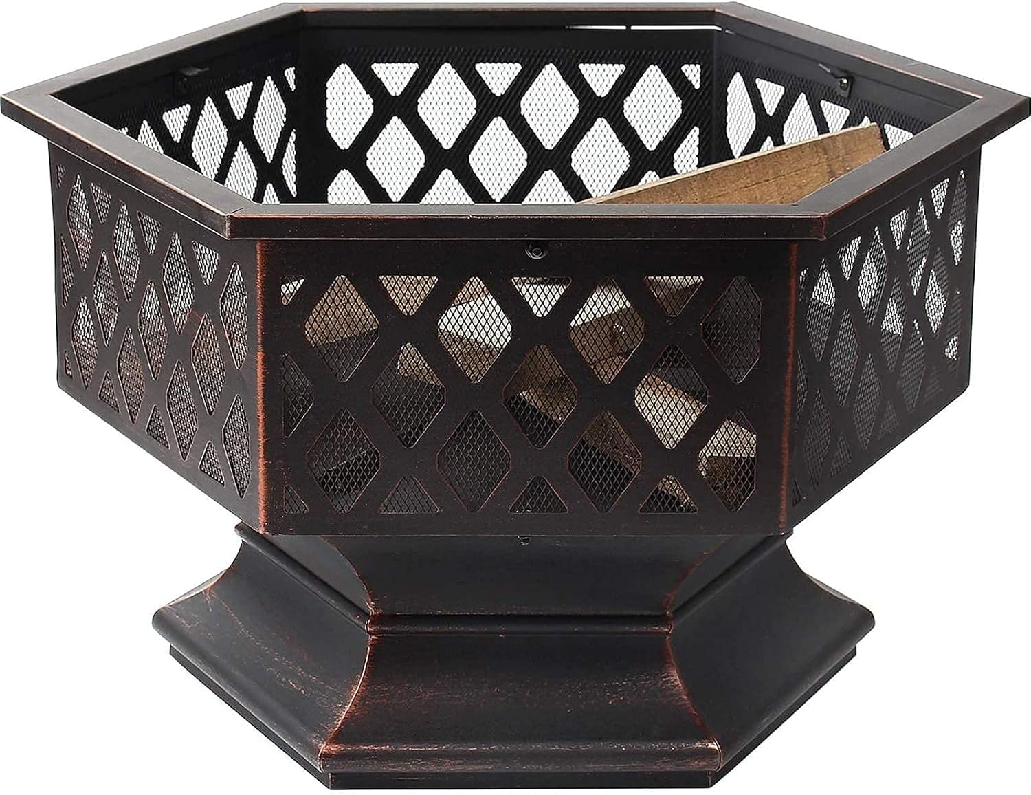 Fire Pit Metal Outdoor Wood Burning Firebowl Fireplace with Spark Screen Retardant Mesh Lid and Poker for Outside Backyard Deck