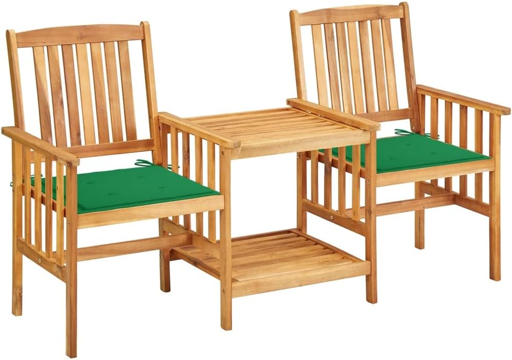 Patio Chairs with Tea Table and Cushions Solid Acacia Wood,Outdoor Wooden Bistro Set with Table and Chairs, Acacia Wood, Oil Finished, for Garden and Patio, Easy to Assemble Outdoor Furniture Sets, Pa