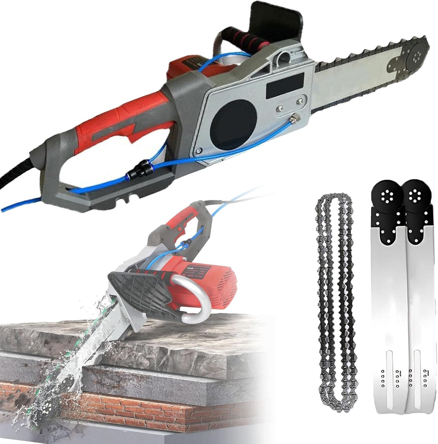 Concrete Chain Saw, Power Chain Saws, Electric Concrete Saw, Wall Cutter Machine with Water Fed Dust Suppression, with 2 Chains/2 Guide Bar, for Brick Granite Concrete,480mm