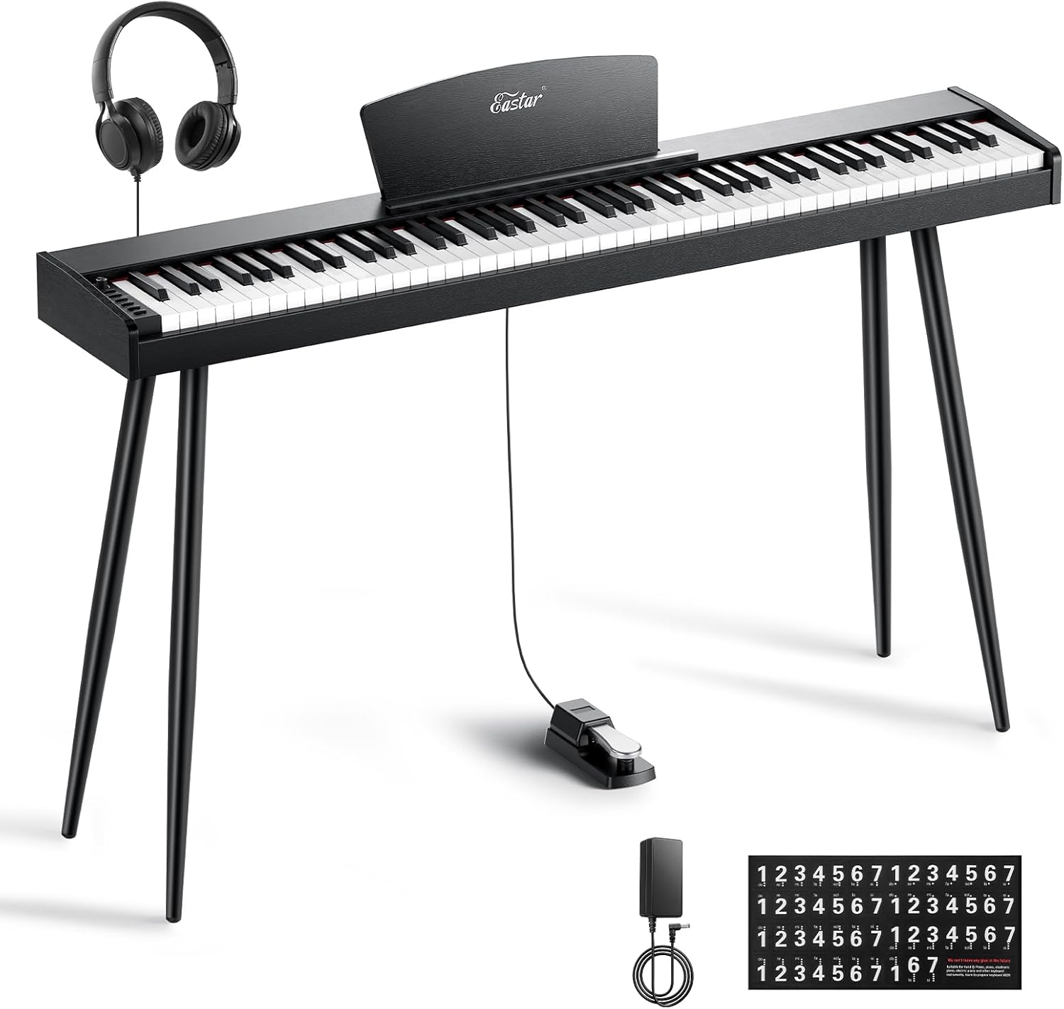Eastar EUP-80 Digital Piano 88 Key Velocity-Sensitive Keyboard, Full-Size Electric Piano Keyboard for Beginner, Upright Keyboard Piano Bundle Music Stand, Pedal, Headphones and Stickers