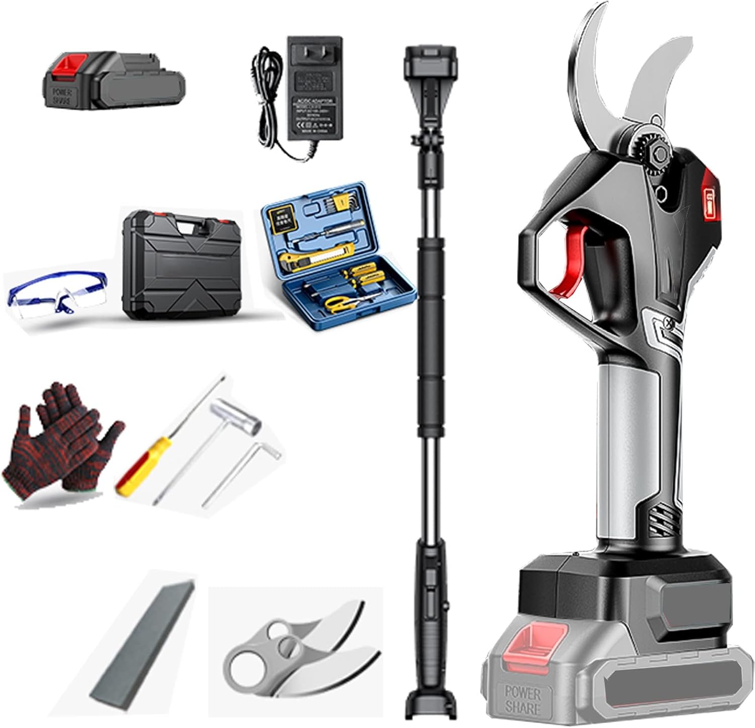 Electric Pruning Shears 2'/50mm, Cordless Pruner with 1-2 Lithium Battery, SK5 Blades, LCD Display Screen, 6-8 Working Hours, for Garden/Yard/Orchard