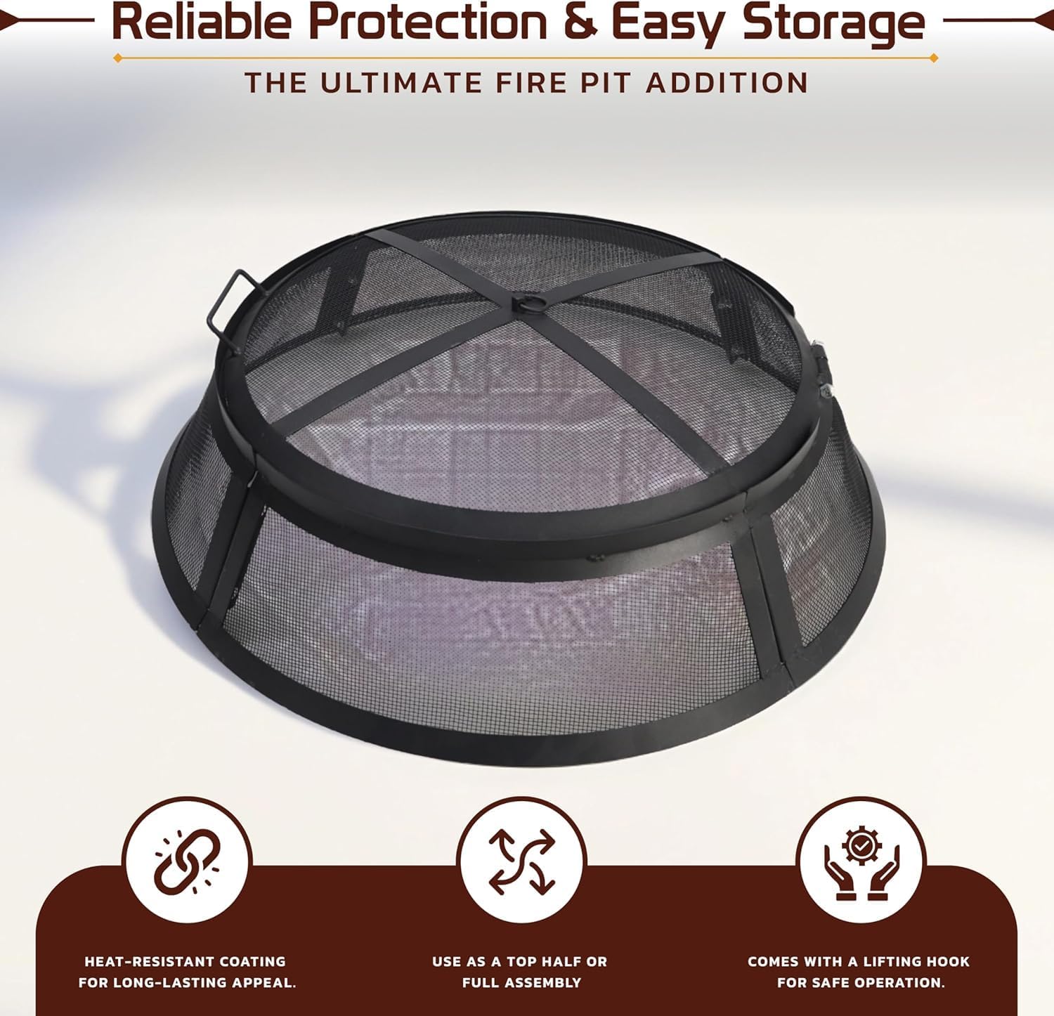 Fire Pit Screen 36 inch Round - Fire Pit Spark Screen Fireplace Screen with Hook for Easy-Lift fire Pit Spark Screens 36