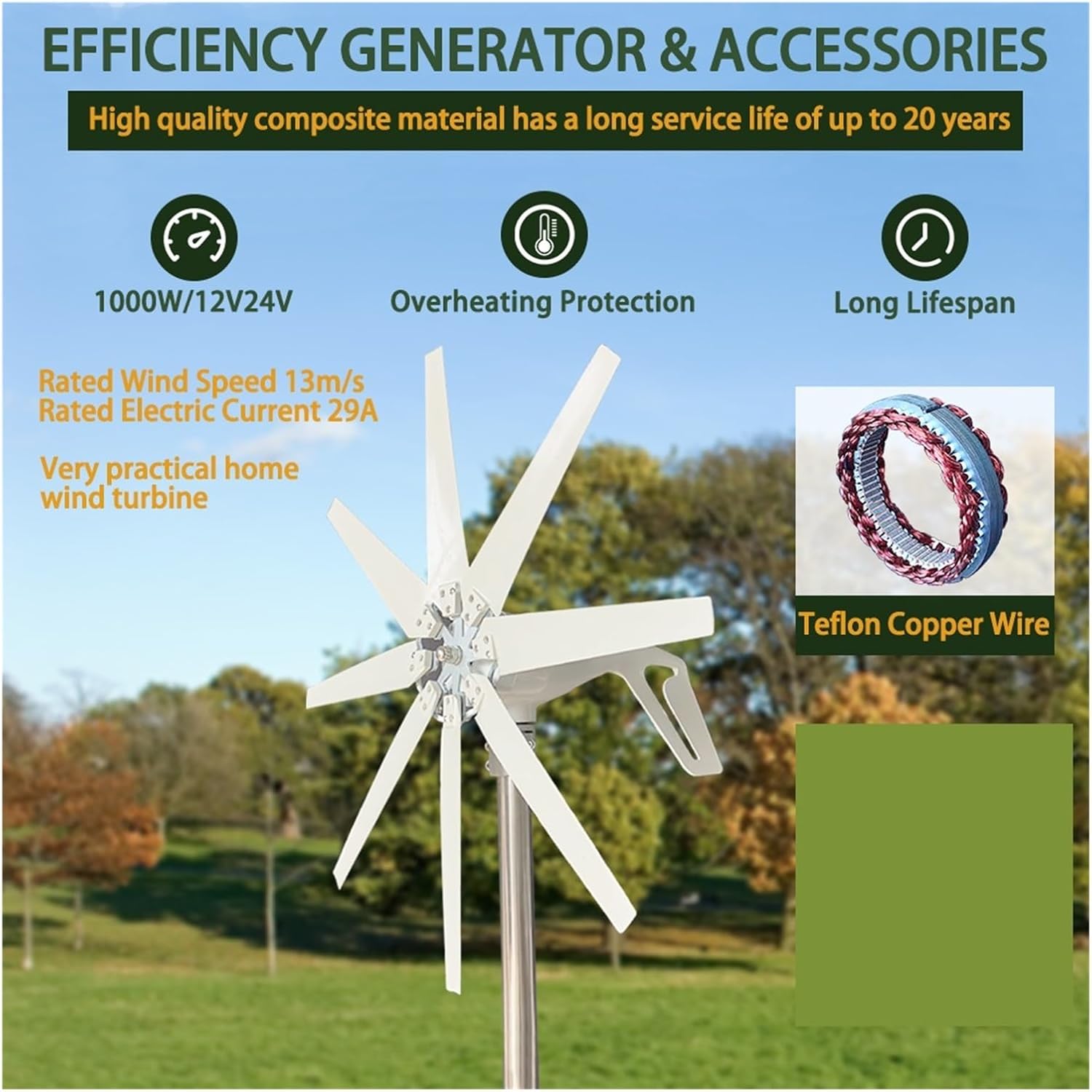 Wind Turbines, 8 Blades 3000w Wind Turbine nerator Homeuse Free Energy 12V 24V 48V Fit for Street Lamps Monitoring Boat(48V)