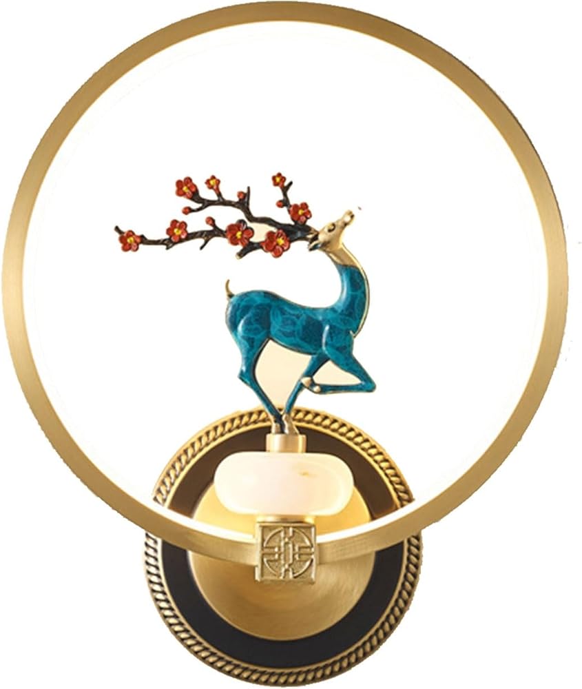 Wall Sconces Chinese Style Sika Deer Wall Light Brass Background Wall Sconces Bracket Wall Mounted Lighting Fixture for Villa Hotel Bedroom Living Room Bathroom Vanity Mirror Lamp(Gold,(right))