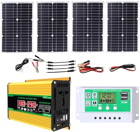 4000W Complete Solar Inverter Kit with 100W Solar Panels & 50A MPPT Controller - Off-Grid Power System for Home Backup, RV, Emergency, Yellow 12V-110V, Solar Energy Solution