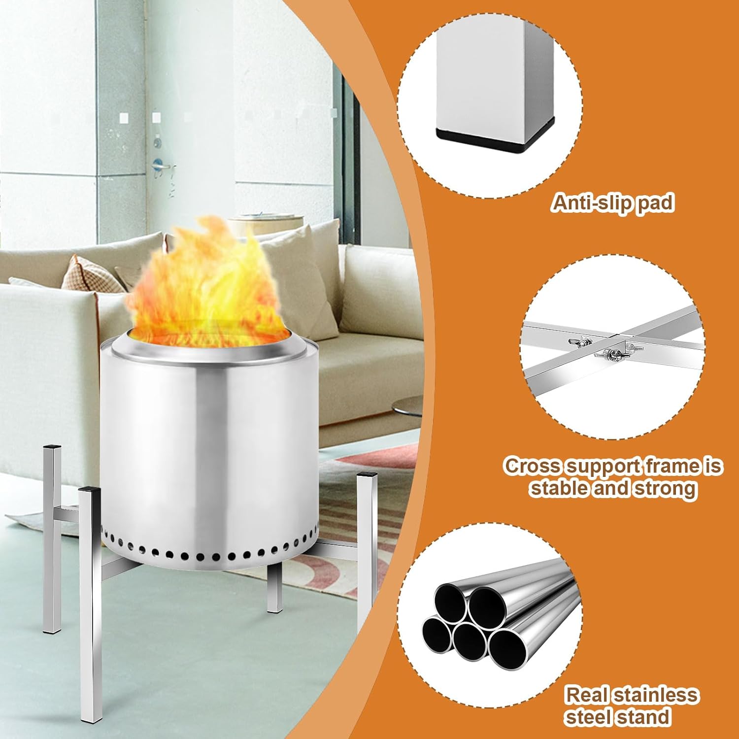 15-27 Inch Fire Pit Stand, Fire Pit Cooktop Frame Stainless Steel Camping Chiminea Rack for Outdoor Fireplace Holder Accessories Compatible with Bonfire Ranger