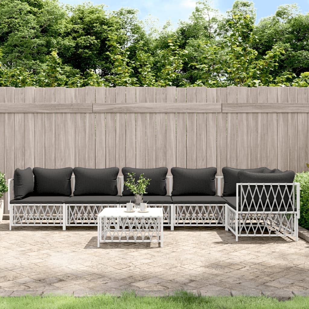 7 Piece Patio Lounge Set with Cushions White Steel,Versatile Patio Lounge Set with Durable Frame and Comfortable Cushions Patio Furniture, Outdoor Furniture Sets