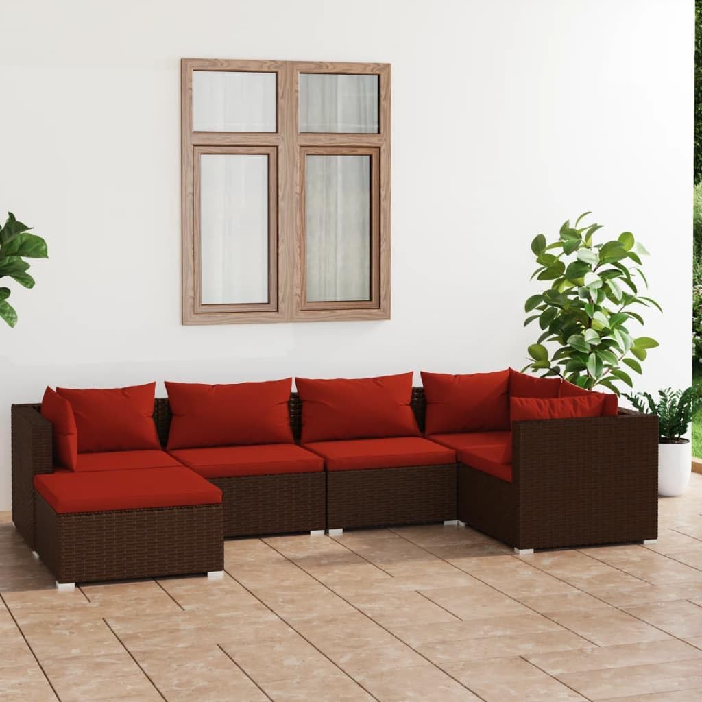6 Piece Patio Lounge Set with Cushions Poly Rattan Brown,Comfortable Rattan Patio Lounge Set for Relaxation Modular Outdoor Furniture Patio Furniture Sets, Outdoor Furniture Sets
