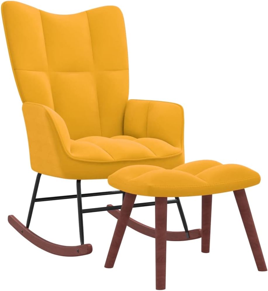Rocking Chair with a Stool, Yellow Velvet,Modern Rocking Accent Chair with Matching Stool Soft Velvet Upholstery Patio Furniture & Accessories, Chairs for Patio
