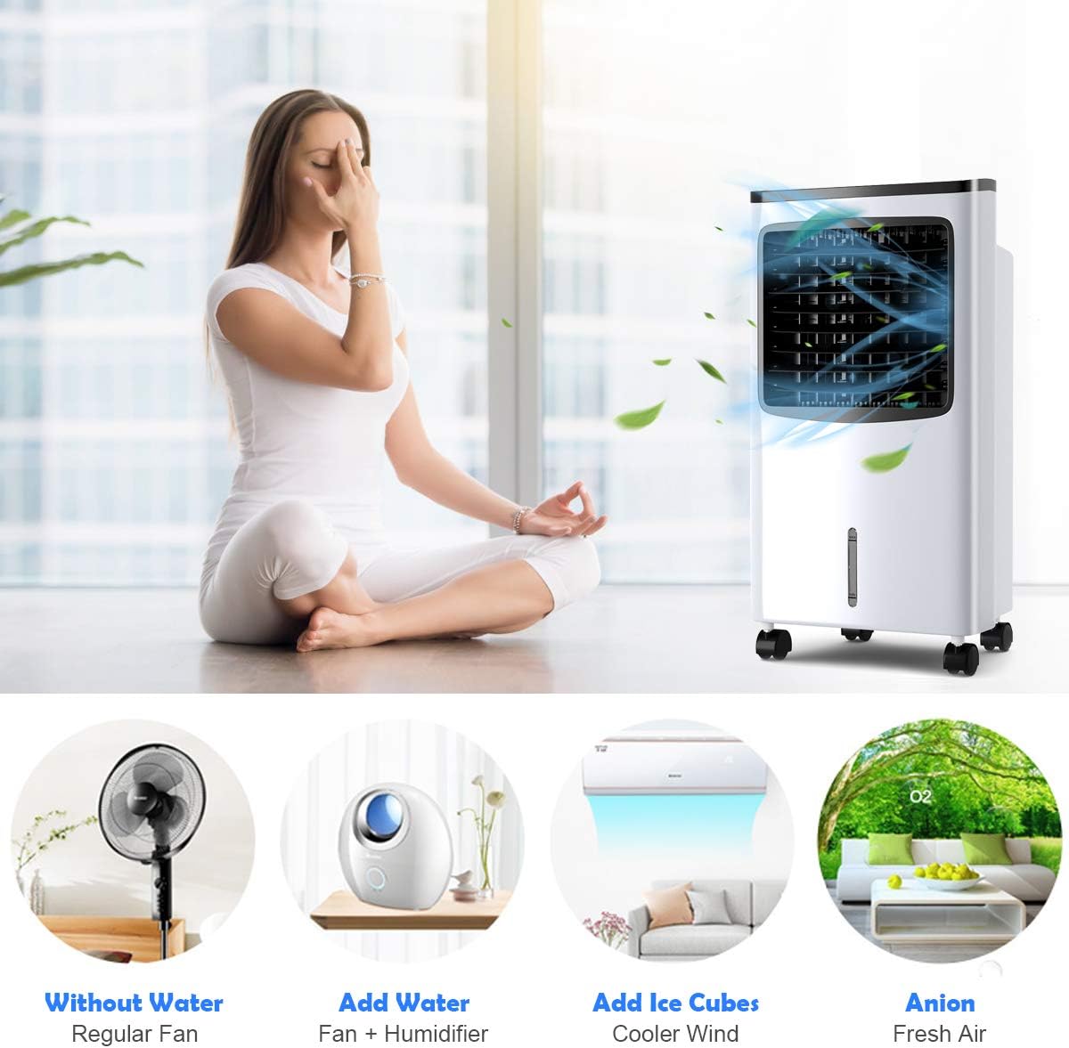 Toolsmepire Portable Air Conditioner Cooler Fan with Remote Control,Evaporative Cooler Air Cooler, 3 Wind Modes,3 Speeds,Air Circulator Humidifier Misting Fan for Home Office Bedroom