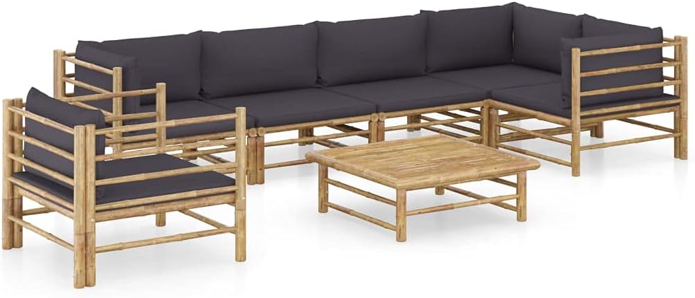7 Piece Patio Lounge Set with Dark Gray Cushions Bamboo,Comfortable Patio Lounge Set with Durable Bamboo Construction and Removable, Washable Cushion Covers Patio Furniture, Outdoor Furniture Sets