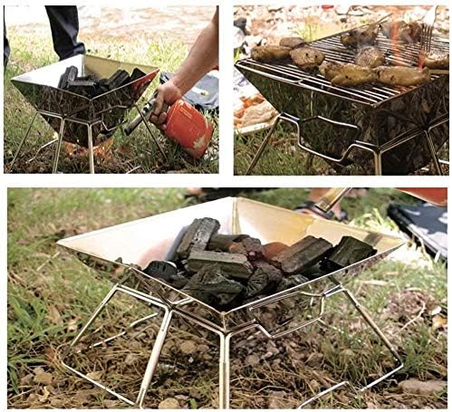 Fire Pits Outdoor Wood Burning Portable Fire Pit, Folding Outdoor Camping Stainless Steel Barbecue Grill Outdoor BBQ Charcoal Stove for Garden Camping with Cover BBQ Cooking for Outside Camping Backya
