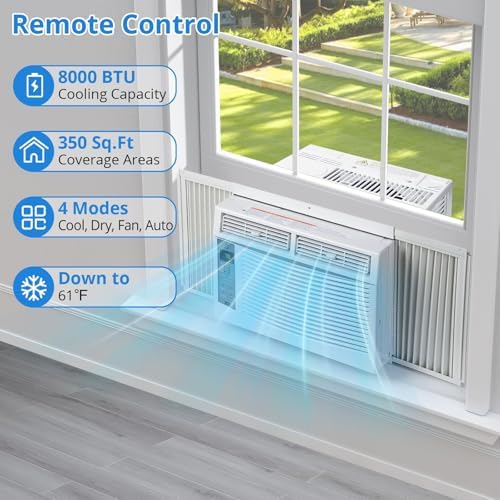 8,000 BTU Window Air Conditioner for 350 Sq.Ft, 3 Fan Speeds, Remote & Smart App Control, Easy Install Kit, White