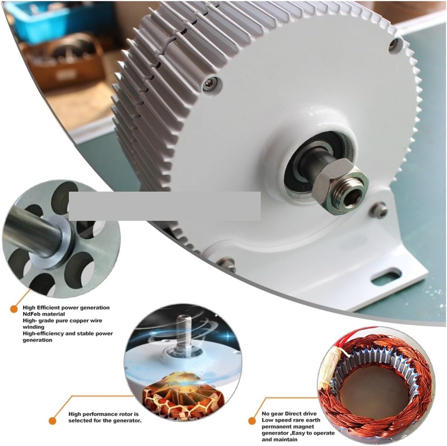 Wind Turbine Generator 24V 48V 1000W 1500W 3 Phase Gearless Permanent Magnet AC tors for Wind Water Turbine Low Starting Speed for Home(with Base,24V_1500W)