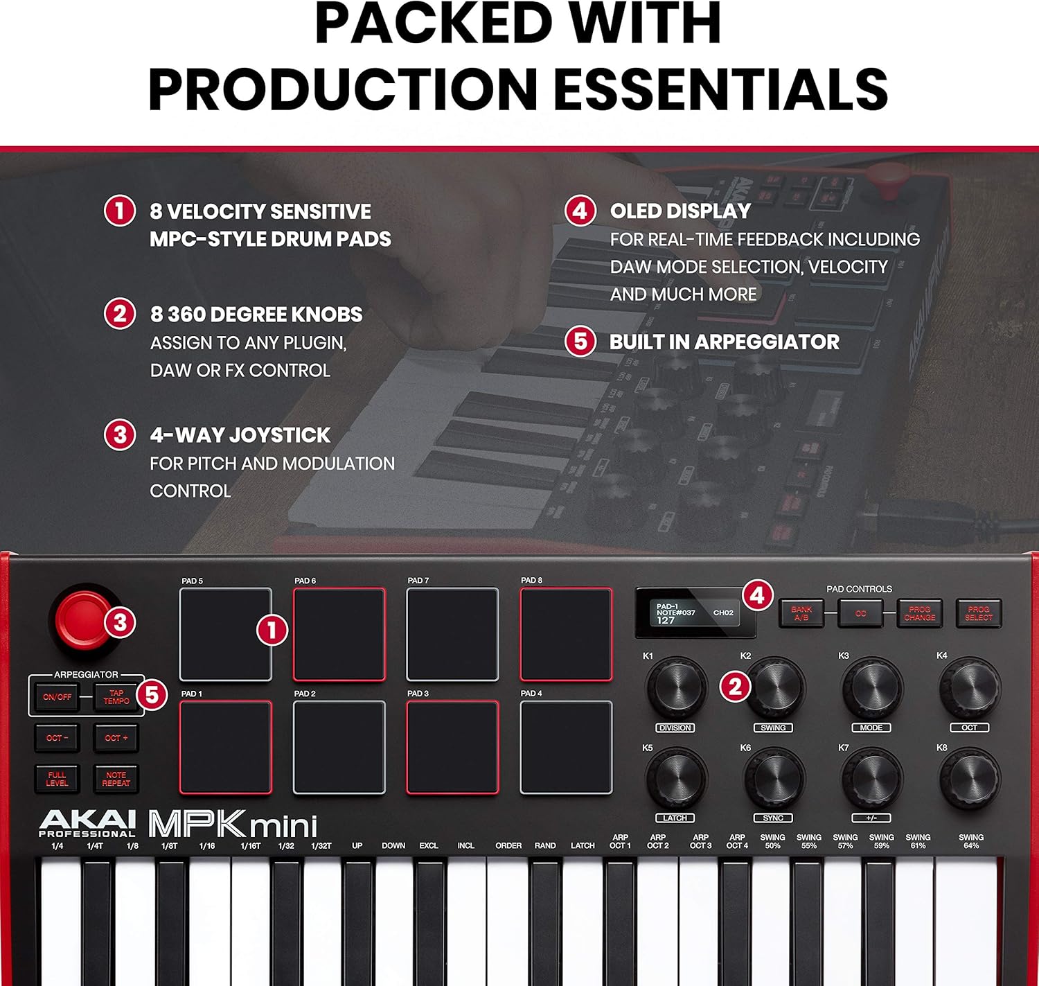Akai MPK Mini MK3 MIDI Keyboard Controller + M-Audio SP2 Sustain Pedal, with MPC Beats and Software Suite – Beat Maker Bundle