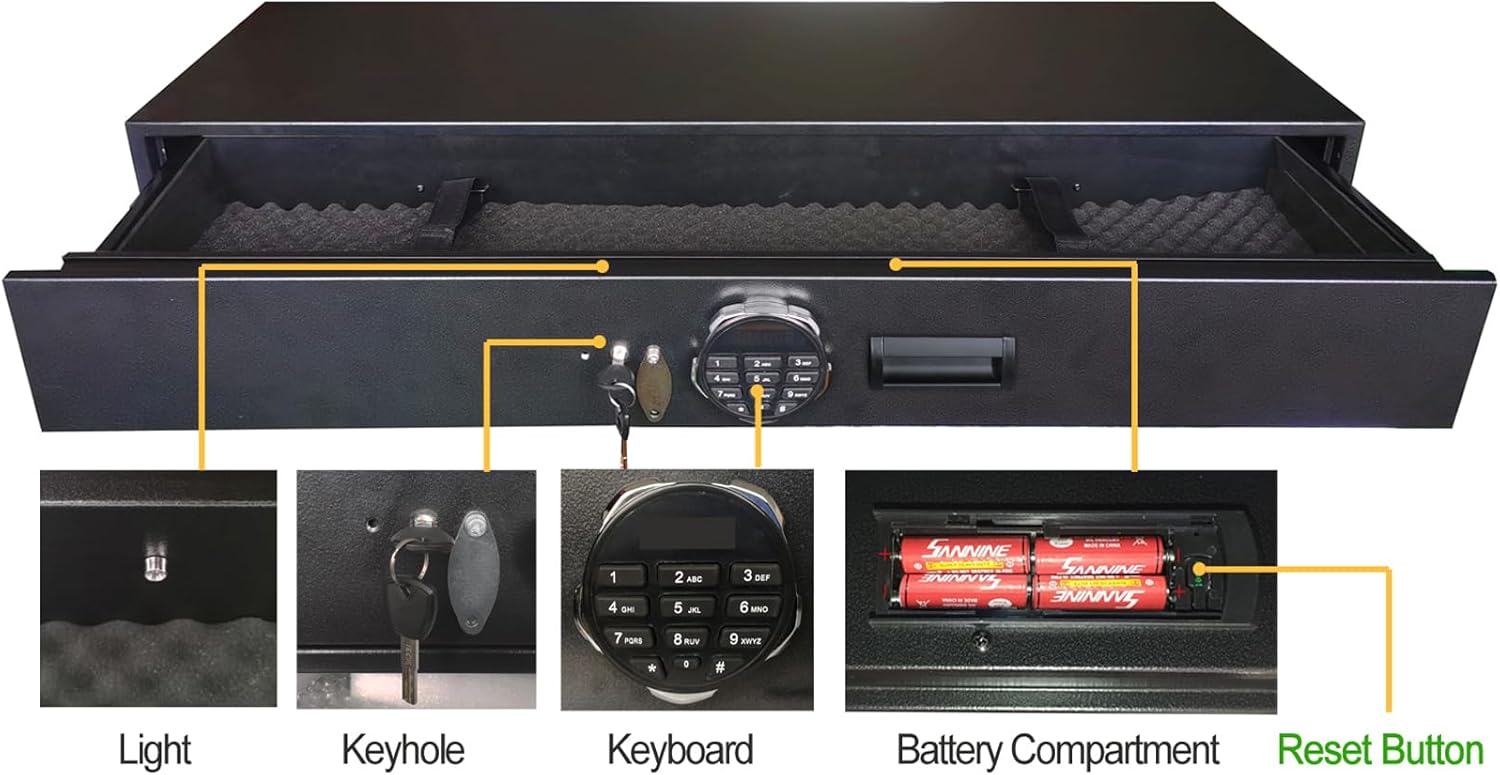 Heavy-duty Under Bed Safe, Rapid Gun Storage Safe Drawer safe for AR Rifle Ammo Pistol Accessories for Home and Vehicle