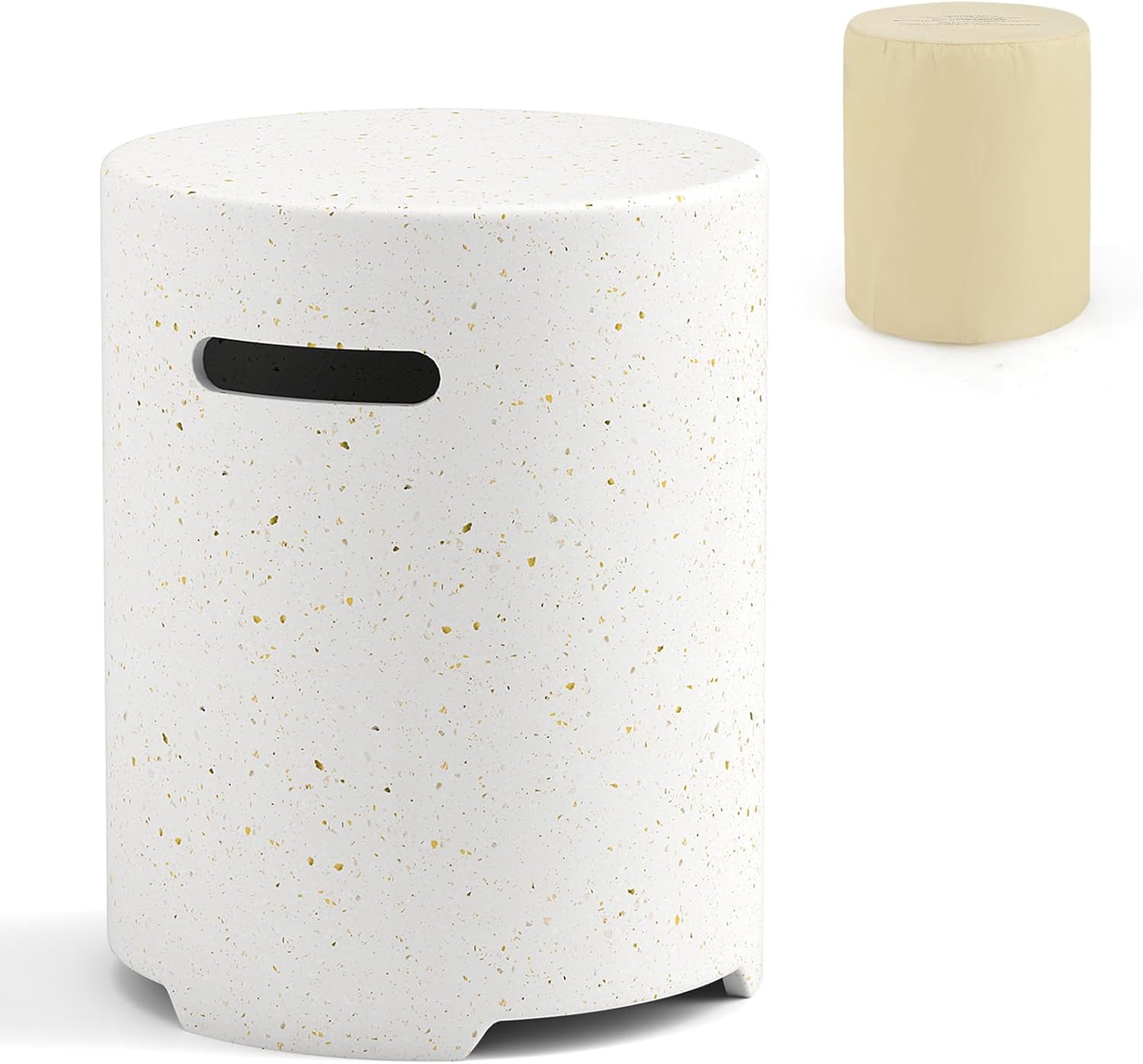 Tangkula Propane Tank Cover Table, 20 LB Propane Tank Storage Box, φ16 x 20.5 Inch Terrazzo Tank Hideaway Table with Side Handles and Protective Cover, Outdoor Side Table for Gas Fire Pit