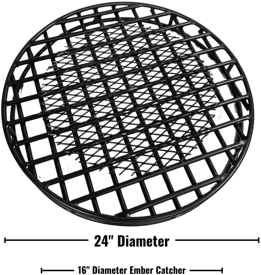 Walden Backyards Fire Pit Grate with Ember Catcher - High Temperature Heavy Duty Steel Round Firegrate for Outdoor Pits and Campfire - 24”