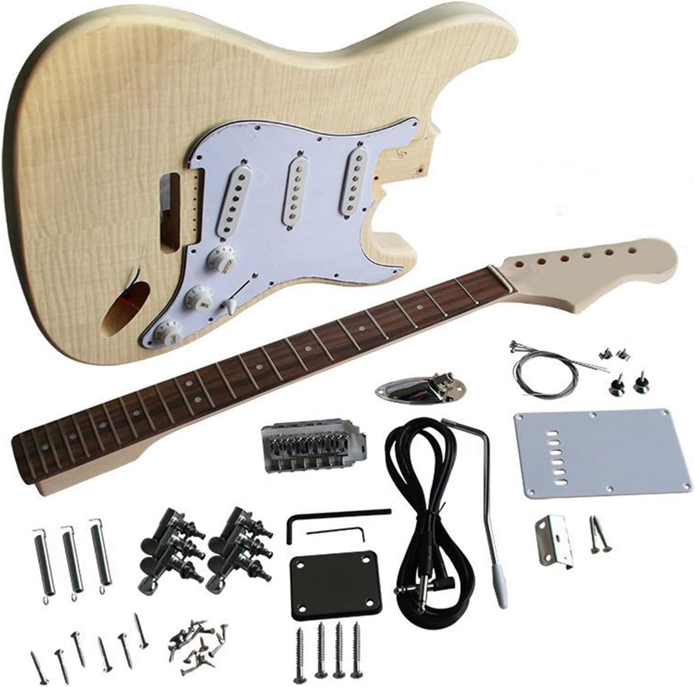 Unfinished Guitar Kit DIY Electric Guitar Making Kit, Maple Maple, Tiger Grain Basswood Body, Hard Maple Neck Handmade ​Guitar Body