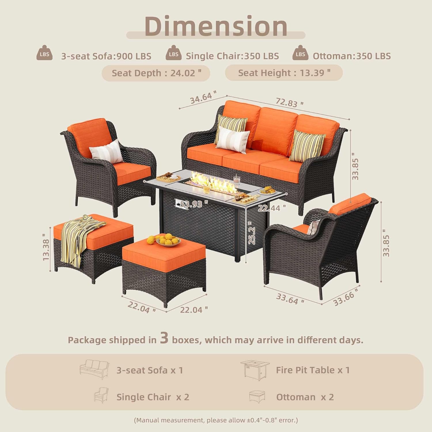 6 Pieces Outdoor Patio Furniture Set with 53