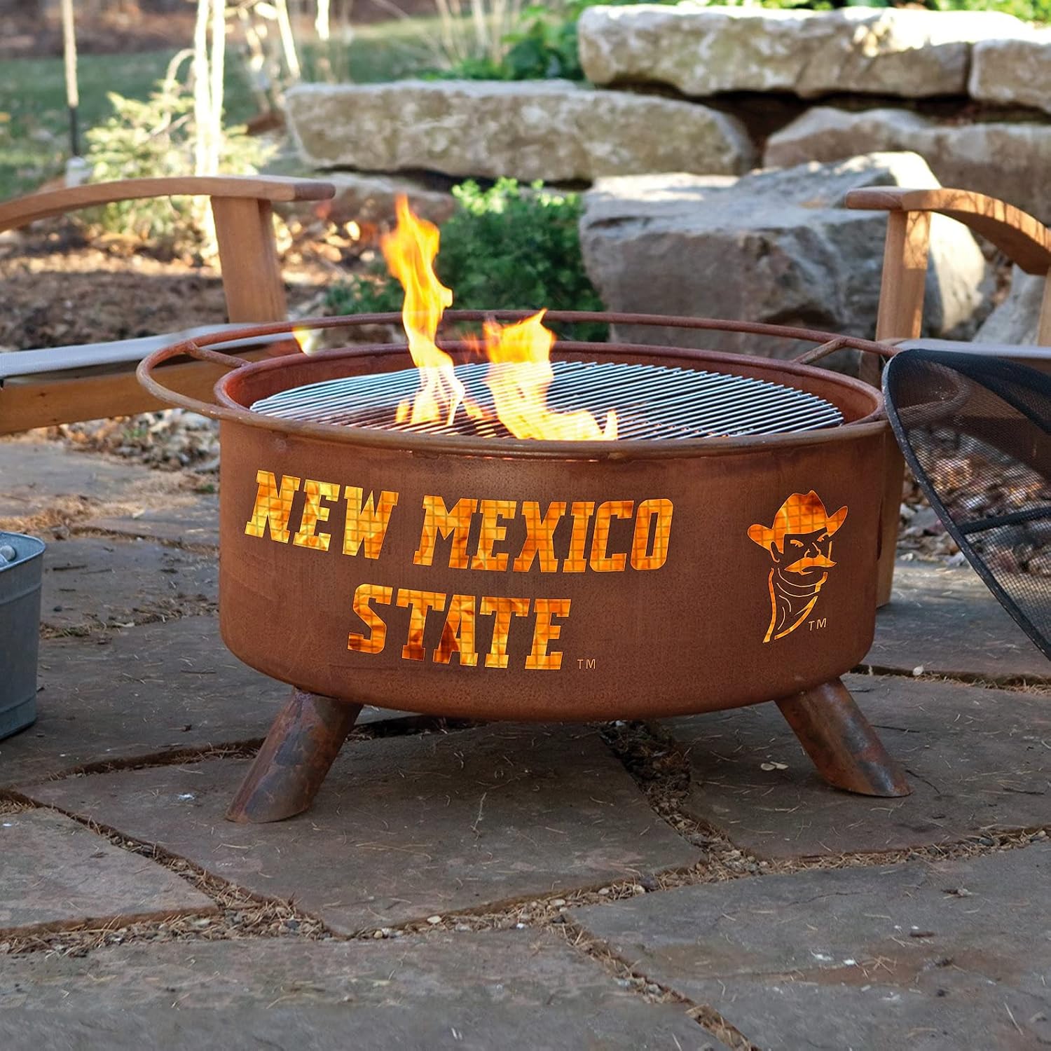Patina Products F426 New Mexico State Steel Outdoor Fire Pit - 24 x 24 x 11 inch - Natural Rust Patina Finish