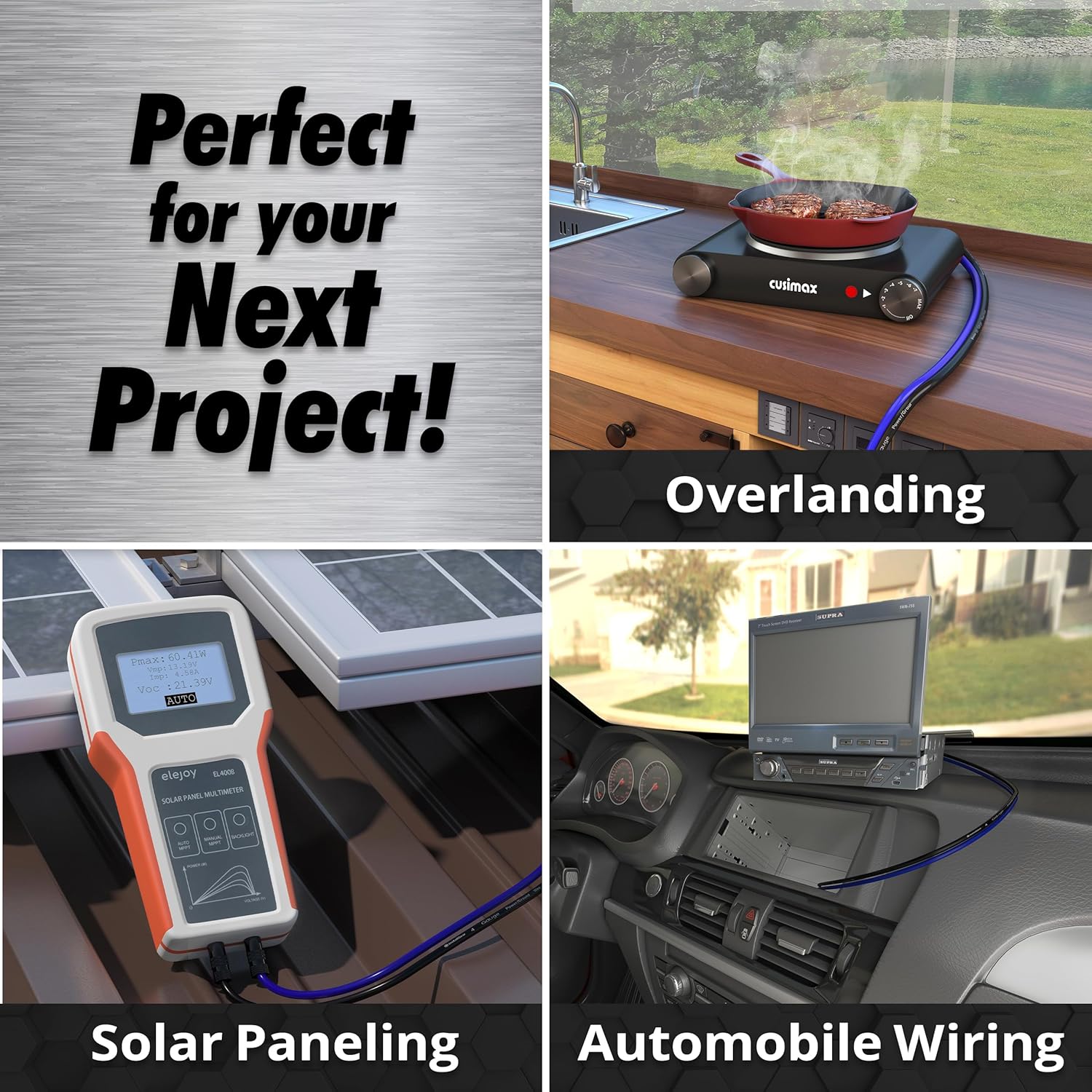 InstallGear 1/0 Gauge Wire (50ft) Copper Clad Aluminum CAA - Primary Automotive Wire, Car Amplifier Power, Ground & Battery Cable, Car Audio Speaker Stereo, RV Trailer Wiring Welding Cable 1/0ga