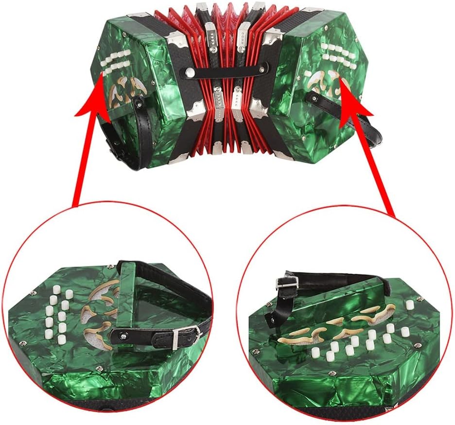 20 Buttons Accordion Concertina, with Carry Bag, Entry Level Keyboard Instrument, Fascinating & Softer Sound, for Adults Beginners Students (Color : Green)