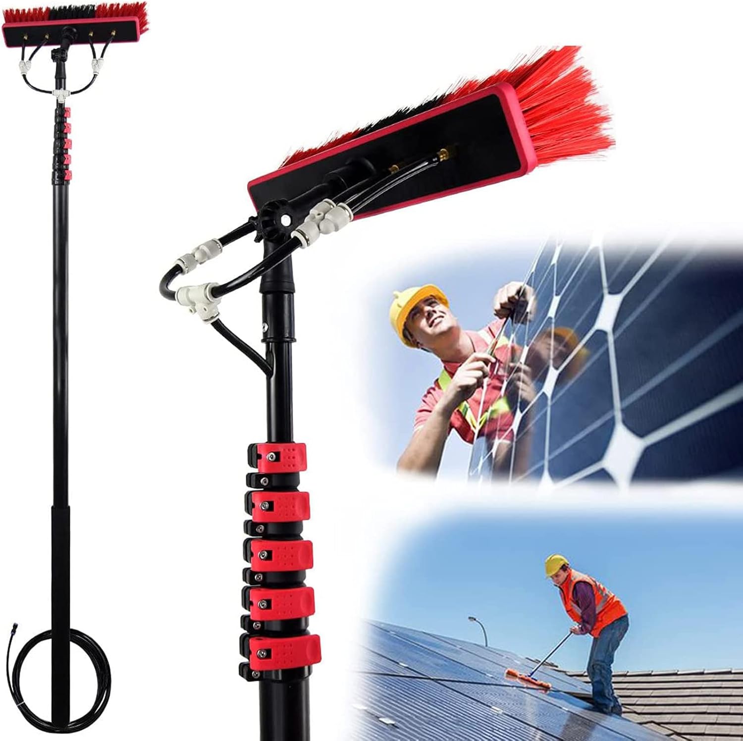 Window Cleaning Brush Water Fed, Cleaning Photovoltaic and Solar Panels, Retractable Cleaning Equipment, Water Fed Telescopic Brush, for Conservatory Roof, Skyscrapers Windows,10.8m/36FT
